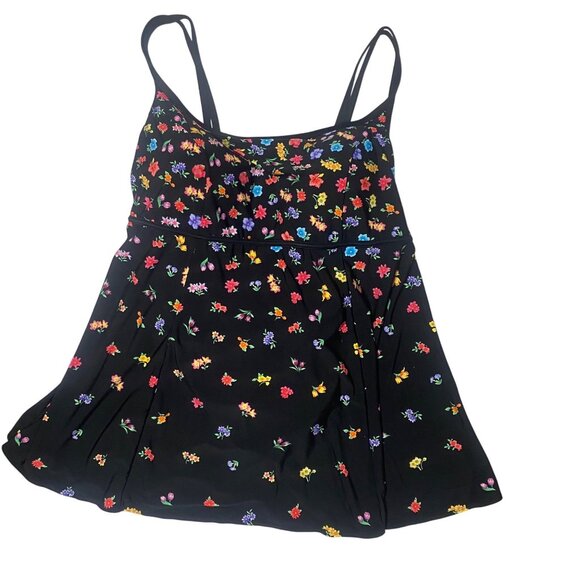 St. Johns Bay Black Floral Tankini Swim Suit Size 24W One Piece Plus Size Skirt - Picture 1 of 12